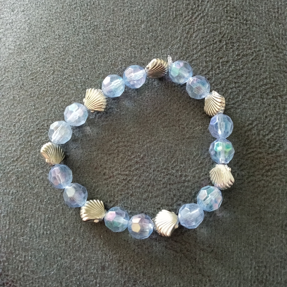 Hand crafted Pastel Blue and silver Coastal beach beaded bracelet